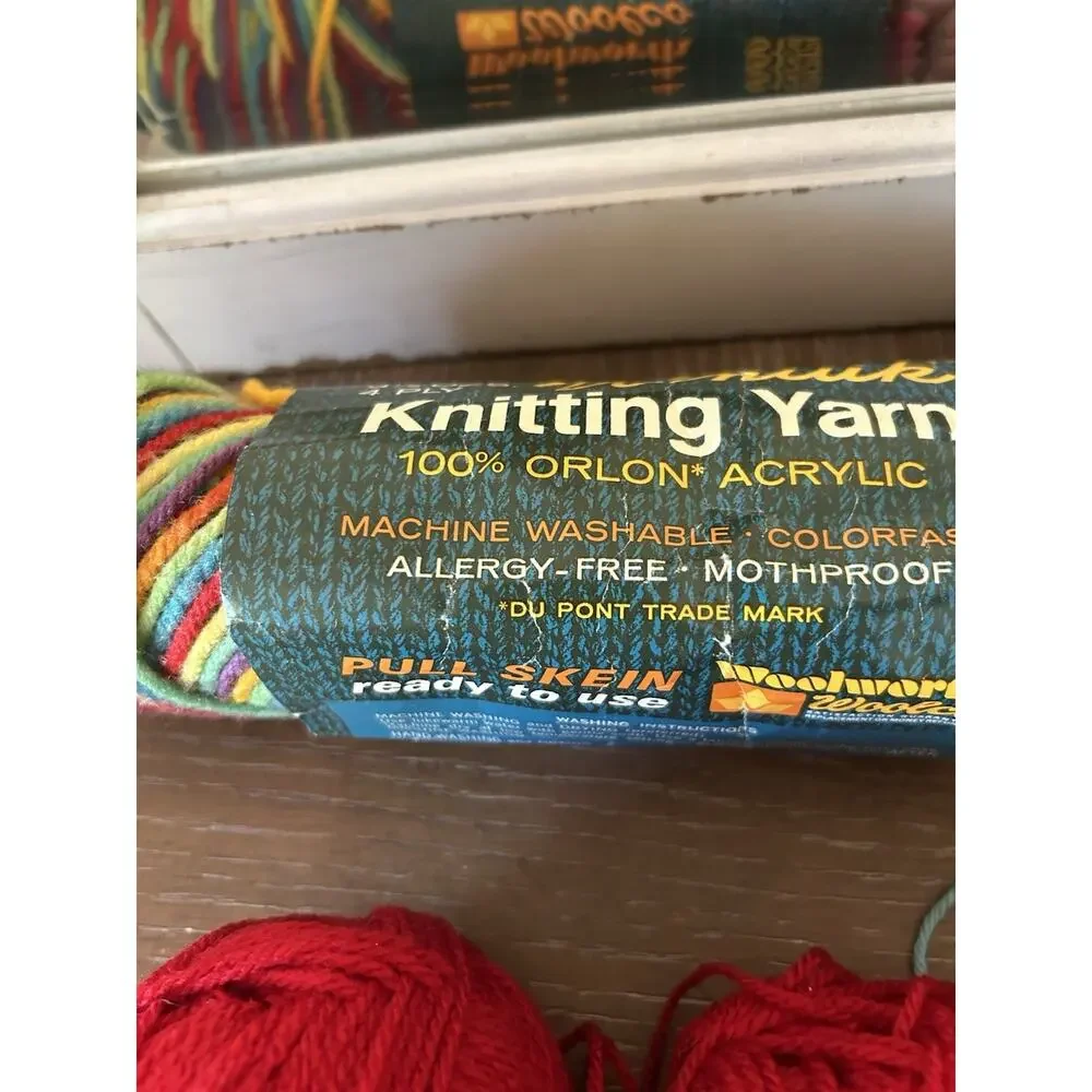 Vtg Mixed Lot Of Unger Yarn Skeins Variegated Rainbow Colors And Red, Acrylic